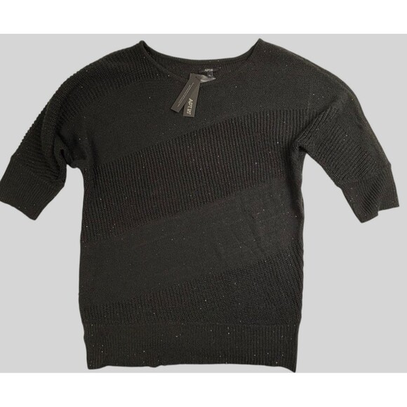NWT Mixed Stitch Black Sequin Sweater 3/4 Dolman Sleeve Apt 9 Holiday Sparkle XL - Picture 1 of 14